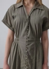Önü Düğmeli Kısa Kol Elbise  Haki