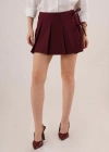 Önü Piliseli Yandan Bağlama Detaylı Bordo Mini Şort Etek