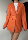 Oranj Düğmeli Deri Ceket
