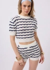 Örgü Detay Çizgili Crop Bluz