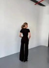 Osy Modal Yumuşak Dokulu Kumaş Kısa Kollu Crop Rahat Pantalon Ikili Takım  Siyah