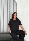 Osy odal Yumuşak Dokulu Kumaş Bisiklet Yaka Tshirt Bol Paça Pantalon Ikili Takım iyah