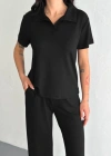 Osy odal Yumuşak Dokulu Kumaş Kısa Kollu Yakalı Tshirt Pantalon Ikili Takım iyah