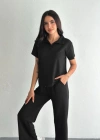 Osy odal Yumuşak Dokulu Kumaş Kısa Kollu Yakalı Tshirt Pantalon Ikili Takım iyah