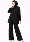 Osy odal Yumuşak Dokulu Kumaş odern Tesettür Takım Yandan etal Çıtçıtlı Uzun Tunik Pantolon et alaş Kalıp  iyah