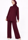 Osy odal Yumuşak Dokulu Kumaş odern Tesettür Takım Yandan etal Çıtçıtlı Uzun Tunik Pantolon et alaş Kalıp  Bordo