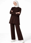 Osy odal Yumuşak Dokulu Kumaş Tesettür Cepli Tunik Pantolon Takım  Kahverengi