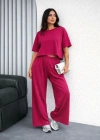 Osy odal Yumuşak Dokulu Şalaş Oversize İkili Takım Bol Paça Pantolonlu Rahat Günlük Takım  Fuşya