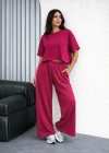 Osy odal Yumuşak Dokulu Şalaş Oversize İkili Takım Bol Paça Pantolonlu Rahat Günlük Takım  Fuşya