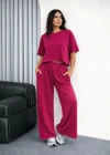 Osy odal Yumuşak Dokulu Şalaş Oversize İkili Takım Bol Paça Pantolonlu Rahat Günlük Takım  Fuşya