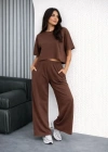 Osy odal Yumuşak Dokulu Şalaş Oversize İkili Takım Bol Paça Pantolonlu Rahat Günlük Takım  Kahverengi