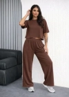 Osy odal Yumuşak Dokulu Şalaş Oversize İkili Takım Bol Paça Pantolonlu Rahat Günlük Takım  Kahverengi