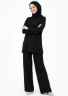 Osy odal Yumuşak Dokulu Tesettür İkili Takım Yan Yırtmaçlı Uzun Tunik Ve Düz Paça Pantolon, alaş Kalıp  iyah