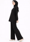 Osy odal Yumuşak Dokulu Tesettür İkili Takım Yan Yırtmaçlı Uzun Tunik Ve Düz Paça Pantolon, alaş Kalıp  iyah