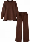 Osy odal Yumuşak Dokulu Tesettür İkili Takım Yan Yırtmaçlı Uzun Tunik Ve Düz Paça Pantolon, alaş Kalıp  Kahverengi