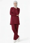 Osy odal Yumuşak Dokulu Tesettür İkili Takım Yan Yırtmaçlı Uzun Tunik Ve Düz Paça Pantolon, alaş Kalıp  Bordo