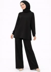 Osy odal Yumuşak Dokulu Tesettür İkili Takım Yan Yırtmaçlı Uzun Tunik Ve Düz Paça Pantolon, alaş Kalıp  iyah