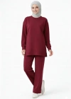 Osy odal Yumuşak Dokulu Tesettür İkili Takım Yan Yırtmaçlı Uzun Tunik Ve Düz Paça Pantolon, alaş Kalıp  Bordo