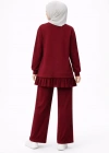 Osy odal Yumuşak Dokulu Tesettür Pliseli Takım Uzun Tunik Pantolon İkili Kombin  Bordo