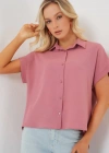 Oversize Kısa Kol Gömlek 20322  Pembe