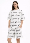 Oversize Ön Ve Arka Baskılı Tişört Şort Takım Rahat Kalıp Yazlık Günlük Kombin  Beyaz