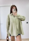 Oversize Pens Detaylı Cepli Yırtmaçlı Rahat Kalıp Poplin Gömlek  Yeşil