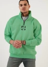 Oversize Yarım Farmuarlı Yakalı Özel Tasarım Basic weathirt  Açık Yeşil