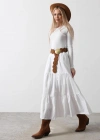 Pamuklu Beli astikli Etek  Beyaz