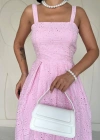 Pembe Askılı Aparatlı Brode Elbise