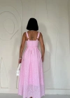Pembe Askılı Aparatlı Brode Elbise