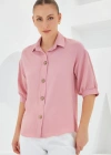 Pembe Kısa Kol Oversize Keten Gömlek 20240