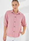 Pembe Kısa Kol Oversize Keten Gömlek 20240