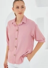 Pembe Kısa Kol Oversize Keten Gömlek 20240
