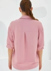 Pembe Kısa Kol Oversize Keten Gömlek 20240