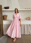 Pembe Müslin Uzun Elbise