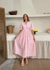 Pembe Müslin Uzun Elbise