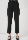 Pileli Kemerli Kumaş Pantolon 6725  Siyah