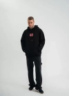 POIZEI Premium Kalite Unisex Kapşonlu Dijital Patchli SweatShirt  Siyah