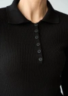 Polo Yaka 6 Düğmeli Kazak  Siyah