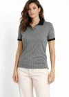 Polo Yaka Çizgili Tişört Kısa Kol Düğmeli Yazlık Thirt  Gri