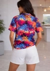 Renkli Tropikal Palmiye Desenli Kısa Kol Gömlek Şort Takım Yazlık Rahat Kalıp  Desenli