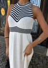 Roba Çizgili Uzun Triko Elbise 2858