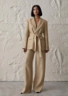 Sarı Beli Kuşaklı Ceket Ve Pantolon Parlak Takım