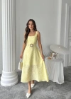 Sarı Kuplu Uzun Elbise