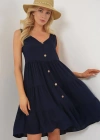 Sıfır Kol Düğmeli Kısa Elbise 2571  Lacivert