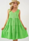 Sıfır Kol Düğmeli Kısa Elbise 2571  Yeşil