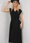 Sıfır Kol Kuşaklı Ayrobin Elbise 2568  Siyah