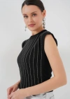 Sıfır Kol Taşlı Bluz 931  Siyah