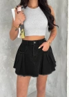 Şık Pileli Yazlık Mini Etekli Kot iyah