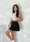 Şık Pileli Yazlık Mini Etekli Kot iyah
